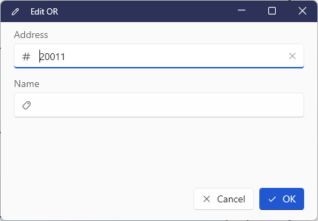 Edit OR dialog with address 20011